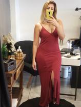 Vestido Sereia em Viscolinho na Cor Marsala c/fenda frontal