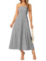 Vestido Seta T Gingham Maxi sem alças com bolsos para mulheres Vestido Seta T Gingham Maxi sem alças com bolsos para mulheres