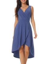 Vestido Seta T Summer, sem mangas, decote em V, bainha alta e baixa, azul, feminino Vestido Seta T Summer, sem mangas, decote em V, bainha alta e baixa, azul, feminino