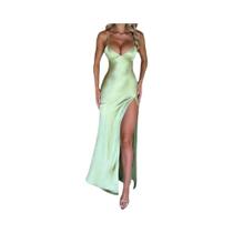 Vestido Sexy De Cetim Sem Costas Com Alças Finas, Fenda Lateral, Estilo Y2K, Bodycon, Com Amarração, Vestido Sexy De Cetim Sem Costas Com Alças Finas, Fenda Lateral, Estilo Y2K, Bodycon, Com Amarração,
