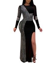 Vestido sexy de strass Nagfar com fenda de manga comprida para mulheres