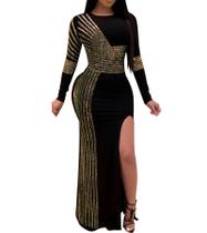 Vestido sexy de strass Nagfar com fenda e manga comprida para mulheres