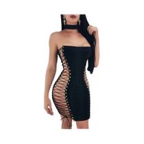 Vestido Sexy Preto Com Decote Em Renda E Saia Recortada Para Mulheres, Vestido De Noite Vestido Sexy Preto Com Decote Em Renda E Saia Recortada Para Mulheres, Vestido De Noite