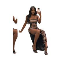 Vestido Sexy Sem Mangas Com Estampa Listrada Para Mulheres, Bodycon, Estilo Peach Hip, Moda De Rua Vestido Sexy Sem Mangas Com Estampa Listrada Para Mulheres, Bodycon, Estilo Peach Hip, Moda De Rua