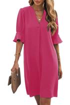 Vestido Shift Wkior Elegant Summer com decote em V casual rosa S
