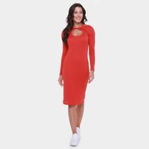 Vestido Shioo Tubinho Midi Manga Longa Canelado