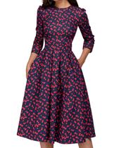 Vestido Simple Flavor Floral Vintage de mangas 3/4 para mulheres