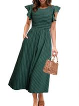 Vestido simples listrado midi de verão para mulheres