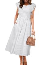 Vestido simples listrado Midi Summer A Line Wedding White