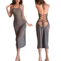 Vestido SINROYEE Deep com decote em V, frente única, sem encosto, mini cinza Vestido SINROYEE Deep com decote em V, frente única, sem encosto, mini cinza