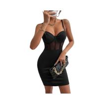 Vestido Slim Sexy Em Malha Transparente Y2K Para Mulheres, Decote Halter Em V, Saia Para Festa Em