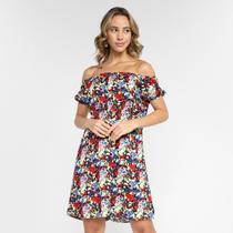 Vestido Slinks Curto Ombro a Ombro Manga Lastex Floral