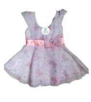 Vestido Social Borboletas Branco com Rosa Tam.PP (1-2 Anos)