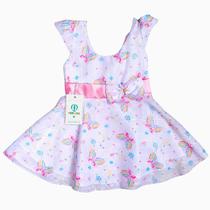 Vestido Social Borboletas Branco com Rosa Veste 8 a 18 meses