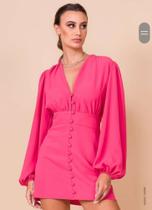 Vestido social curto manga longa botão forrado