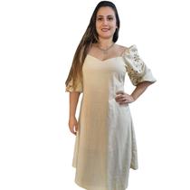 Vestido Social de Linho Alta Costura Bordado Manga Alicia Savannah Vestido Social de Linho Alta Costura Bordado Manga Alicia Savannah