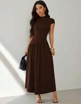 Vestido Social Feminino Longo Elegante Soltinho Manga Curta Estilo Sofisticado
