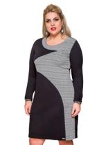 Vestido Social, Malha Encorpada, Manga Longa, Plus Size