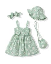 Vestido SODLON Baby Girl 3-6M, conjunto de laços verdes com margaridas Vestido SODLON Baby Girl 3-6M, conjunto de laços verdes com margaridas