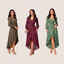 Vestido Sofisticado Midi Manga Longa Transpassado Ajustável Poema Premium Vestido Sofisticado Midi Manga Longa Transpassado Ajustável Poema Premium
