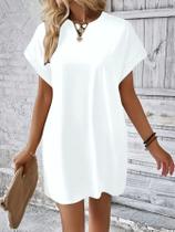 Vestido Sólido Manga De Asa De Morcego Bolso Oculto Vestido Camiseta