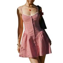 Vestido SOLILOQUY Y2K Gingham Fairy Grunge xadrez Bodycon vermelho