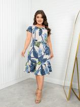 Vestido Soltinho Midi Estampado com Manga Moda Evangélica