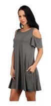 Vestido Soltinho Ombro Vazado Viscolycra Bolso Lateral 110