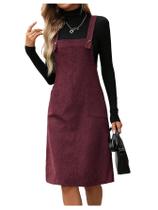 Vestido SOLY HUX de veludo cotelê com gola quadrada sem mangas e bolsos