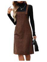 Vestido SOLY HUX de veludo cotelê com gola quadrada sem mangas e bolsos