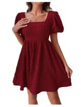 Vestido SOLY HUX de verão com gola quadrada e manga folhada para mulheres Vestido SOLY HUX de verão com gola quadrada e manga folhada para mulheres