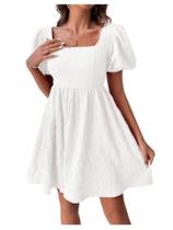 Vestido SOLY HUX de verão com gola quadrada e manga folhada para mulheres Vestido SOLY HUX de verão com gola quadrada e manga folhada para mulheres