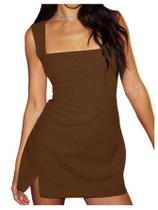Vestido SOLY HUX, de verão, sem mangas, gola quadrada, Bodycon, marrom Vestido SOLY HUX, de verão, sem mangas, gola quadrada, Bodycon, marrom