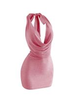 Vestido SOLY HUX Shiny Deep com decote em V Halter Bodycon Mini rosa