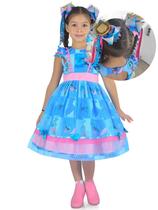 Vestido Stitch Festa Junina Quadrilha Azul + 2 Enfeites de Cabelo Vestido Stitch Festa Junina Quadrilha Azul + 2 Enfeites de Cabelo