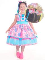 Vestido Stitch Festa Junina Quadrilha Rosa + 2 Enfeites de Cabelo