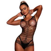 Vestido Stocking Body Arrastão sem Bojo Trama Grande com Strass Brilhantes Não Acompanha Calcinha