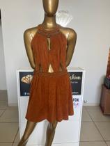 Vestido Suede Marrom de Festa Balada Bordado Exclusivo Veste 38/40 - Outlet Vida Fashion