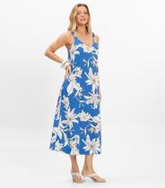Vestido Super Midi Feminino Visco Maquinetada Azul