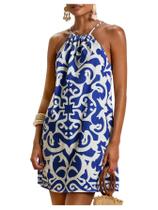 Vestido SweatyRocks com estampa tropical, frente única, azul Vestido SweatyRocks com estampa tropical, frente única, azul