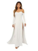 Vestido SweatyRocks Elegant Off Shoulder, com fenda dupla e alta, branco