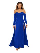 Vestido SweatyRocks Elegant Off Shoulder, dupla fenda alta, azul