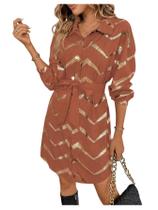 Vestido SweatyRocks Metallic Gold de manga comprida Casino Brown XL Vestido SweatyRocks Metallic Gold de manga comprida Casino Brown XL