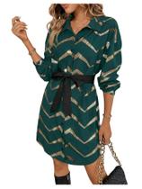 Vestido SweatyRocks Metallic Gold de manga comprida Casino Green XL
