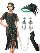 Vestido SWEETV Great Gatsby para mulheres com 20 anos, verde, tamanho M Vestido SWEETV Great Gatsby para mulheres com 20 anos, verde, tamanho M