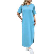 Vestido T-shirt Longo Saruel Com Bolsos Feminino Roupas Femininas Com Fenda P ao GG Vestido T-shirt Longo Saruel Com Bolsos Feminino Roupas Femininas Com Fenda P ao GG