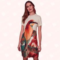 Vestido T-Shirt Manga Godê Passaros - Moda Casual Chic