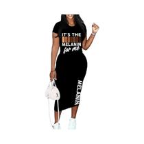 Vestido T-shirt Preto Estampado plus Size Para Mulheres, Manga Curta, Moda Sexy De Verão Branca