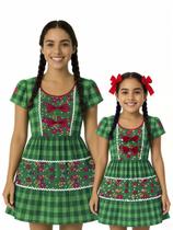 Vestido Tal Mãe Tal Filha Temático Estampado Festa Junina Verde Vestido Tal Mãe Tal Filha Temático Estampado Festa Junina Verde