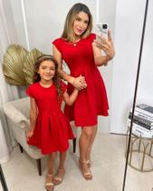 Vestido Tal Mãe Tal Filha Vermelho com manguinha curta